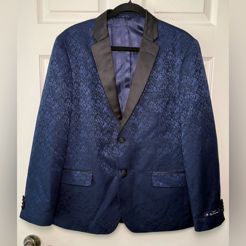 Ben Sherman Navy Patterned Blazer with Black Lapel